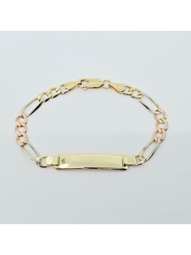 Beautiful 14k Tri Tone Multi Color Gold Designer Figaro Link Id Bracelet  6 L